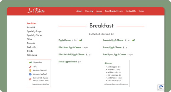 Organized Menu